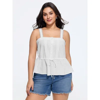 Bloomchic Cotton Lace Trim Drawstring Waist Tank Top In White