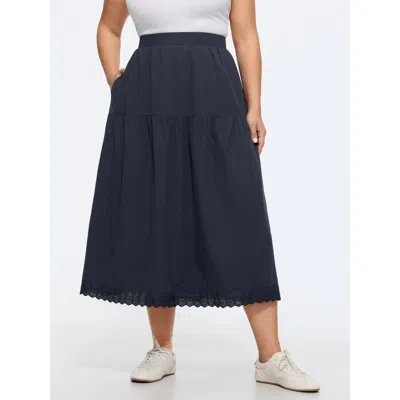 Bloomchic Cotton Lace Trim Tiered Flowy Maxi Skirt In Purple