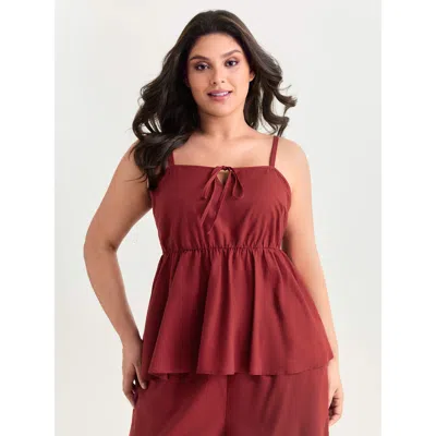 Bloomchic Cotton Linen Shirred Drawstring Neckline Tank Top In Animal Print