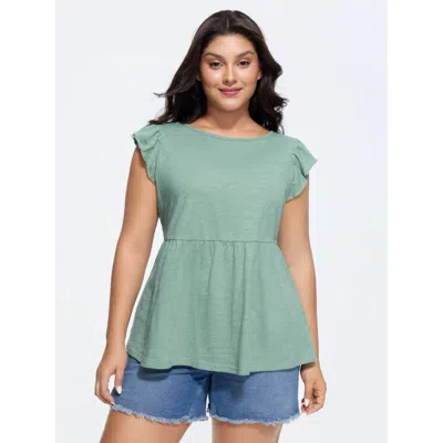 Bloomchic Cotton Open-back Tie Lace T-shirt In Green