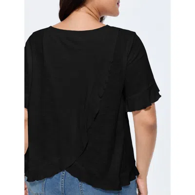 Bloomchic Cotton Overlap Back Sheer Ruffled T-shirt In Black