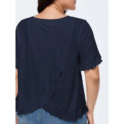Bloomchic Cotton Overlap Back Sheer Ruffled T-shirt In Midnight
