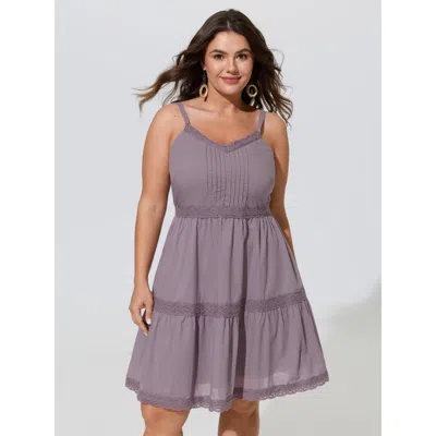 Bloomchic Cotton Pleated Lace Neckline Sleeveless Mini Dress In Purple