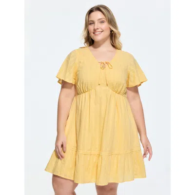 Bloomchic Cotton Sheer Lace Trim V-neck Mini Dress In Multi