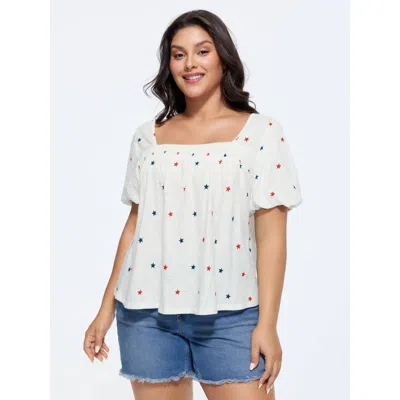 Bloomchic Cotton Shirred Neckline Star Print T-shirt In Multi