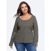 Bloomchic Cotton Solid Button Cuff Long Sleeve T-shirt In Gray