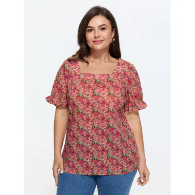 Bloomchic Cotton Square Neck Ruffled Sleeve Blouse In Orange