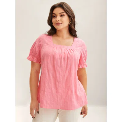 Bloomchic Cotton Square Neck Ruffled Sleeve Shirt In Pink