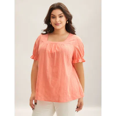 Bloomchic Cotton Square Neck Ruffled Sleeve Shirt In Orange