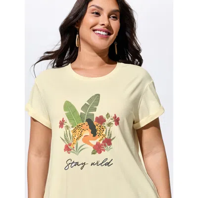 Bloomchic Cotton Stay Wild Printed T-shirt In Neutral