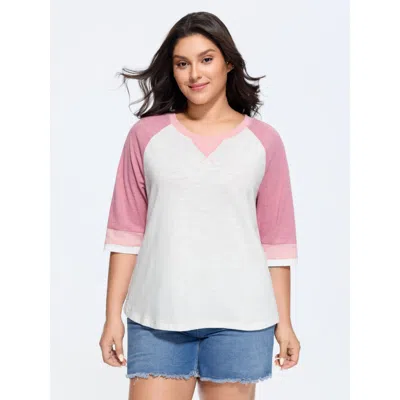 Bloomchic Cotton Stretchy Colorblock Raglan Sleeve T-shirt In White