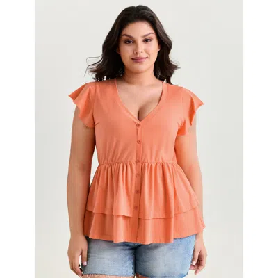 Bloomchic Cotton Stretchy Layered Hem Ruffled Knit Top In Orange