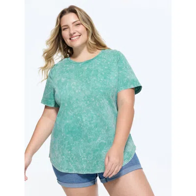 Bloomchic Cotton Stretchy Snowflake Effect Curvy Hem T-shirt In Green