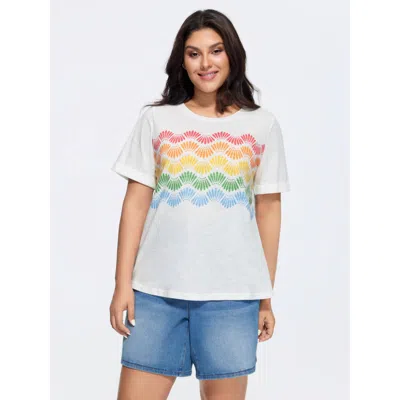 Bloomchic Cotton Stretchy Wavy Colorful Print T-shirt In White