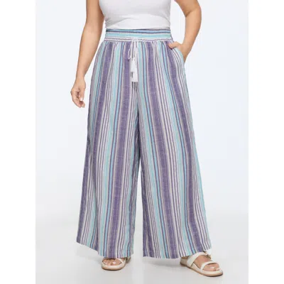 Bloomchic Cotton Striped Drawstring Wide Leg Pants In Mauve