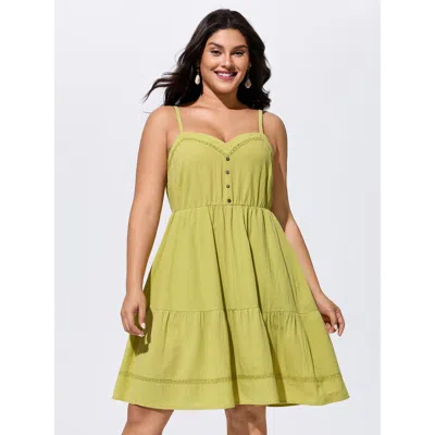 Bloomchic Cotton Sweetheart Neckline Tiered Sleeveless Mini Dress In Brown