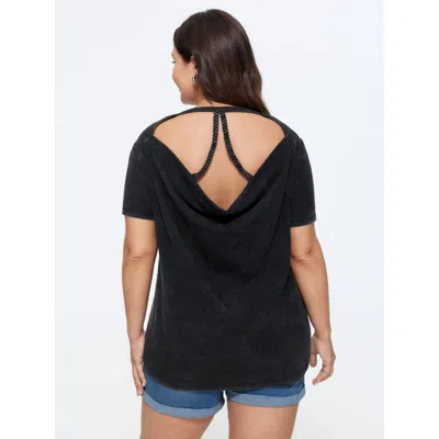 Bloomchic Cotton Textured Backless Ties Plain Knit Top
