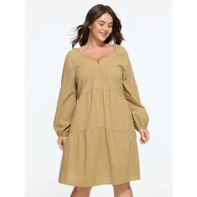 Bloomchic Cotton Textured V‑neck Tiered Mini Dress In Nude