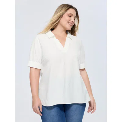 Bloomchic Cotton V-neck Collared Long Length Blouse In White