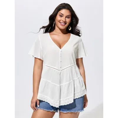 Bloomchic Cotton V-neck Tiered Plain Blouse In White