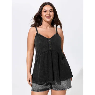 Bloomchic Cotton Washed Waffle Knit Tank Top In Darkgray