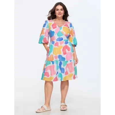 Bloomchic Cotton Watercolor Abstract Print Tiered Mini Dress In Multi