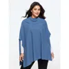 Bloomchic Cowl Collar Asymmetric Hem Loose Poncho Pullover In Mediumblue