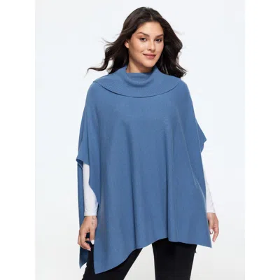 Bloomchic Cowl Collar Asymmetric Hem Loose Poncho Pullover In Mediumblue