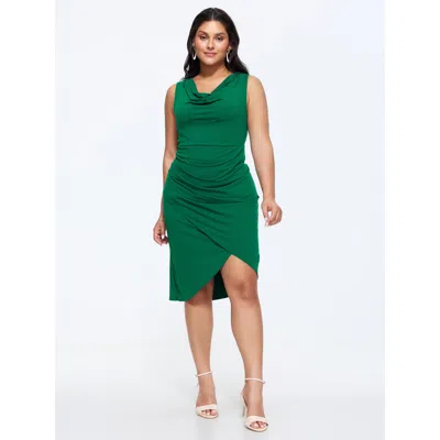 Bloomchic Cowl Neckline Ruched Midi Dress In Green