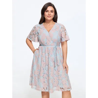 Bloomchic Crochet Lace Mesh Waist-tie Midi Dress In Blue