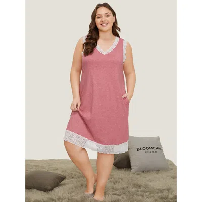 Bloomchic Crochet Lace Pocket Heather Sleeveless Nightgown In Pink
