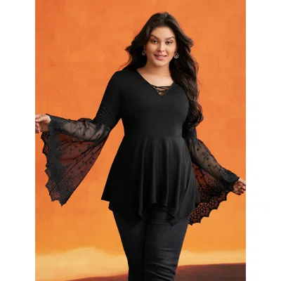 Bloomchic Cross Front Bell Sleeve Top In Black