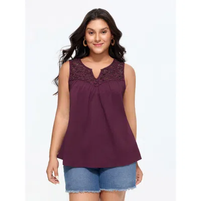 Bloomchic Cut-out Lace Neckline Pleated Tank Top In Purple