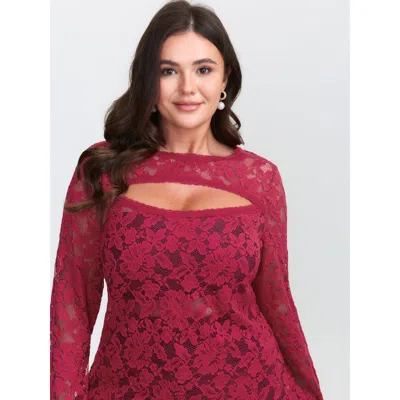 Bloomchic Cut-out Neckline Sheer Floral Lace Top In Red