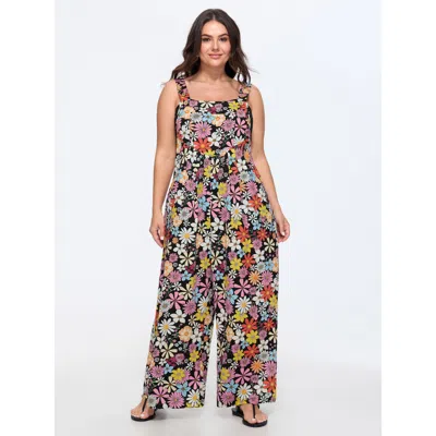 Bloomchic Daisy Floral Print Adjustable Strap Jumpsuit In Brown