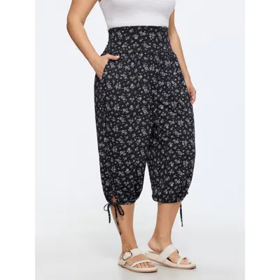 Bloomchic Ditsy Floral Print Drawstring Hem Jogger Pants In Black
