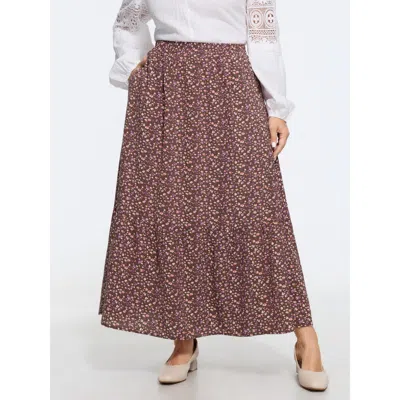 Bloomchic Ditsy Floral Print Elastic Waist Tiered Maxi Skirt In Brown