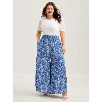 Bloomchic Ditsy Floral Print Extra Wide-leg Pants In Blue