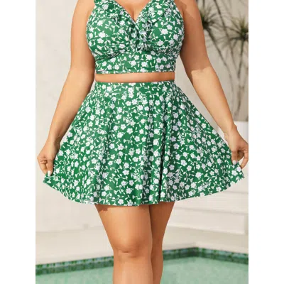 Bloomchic Ditsy Floral Print Flowy Swim Skirt In Green