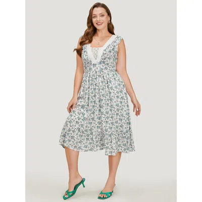 Bloomchic Ditsy Floral Ruffles Pocket Empire Waist Crochet Lace Tank Dress In Multi