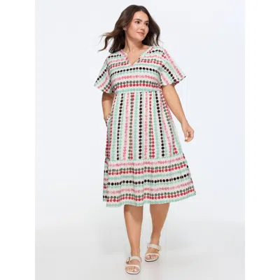 Bloomchic Dot Print Elastic Waist Split Neck Mini Dress In Arctic