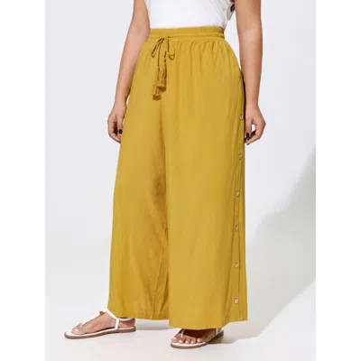 Bloomchic Drawstring Shirred Waist Plain Pants