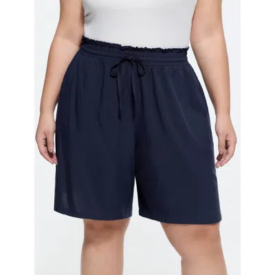 Bloomchic Drawstring Waist Pockets Relaxed-fit Shorts In Blue