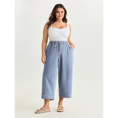 Bloomchic Elastic Drawstring Waistband Wide-leg Jeans In Blue