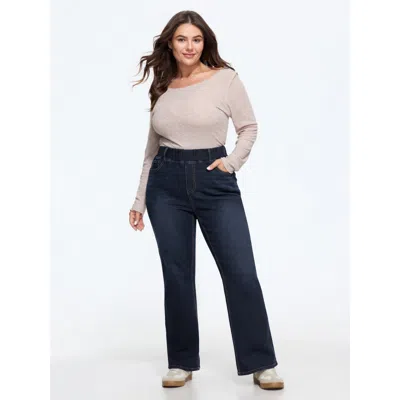 Bloomchic Elastic Waist Stretchy Bootcut Flared Jeans In Denim Extra-darkblue