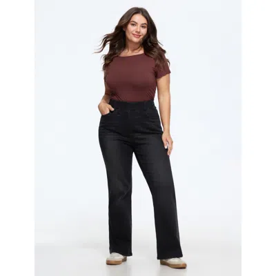Bloomchic Elastic Waist Stretchy Bootcut Flared Jeans In Denimblack