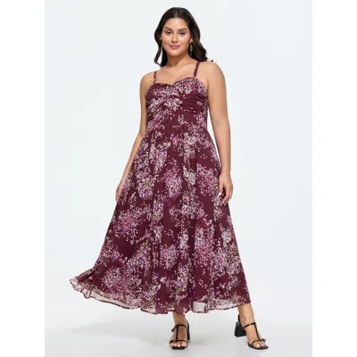 Bloomchic Elegant Floral Print Shirred Cami Maxi Dress In Purple