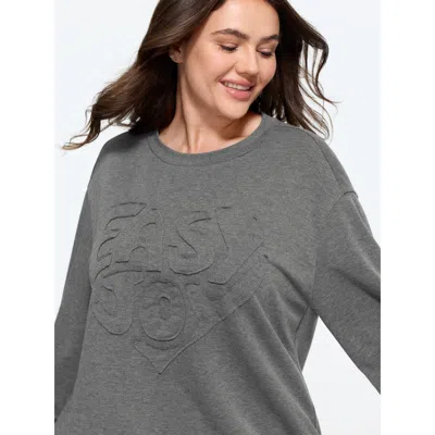 Bloomchic Embossed 3d Letter Crew Neck Sweatshirt In Gray