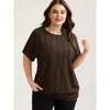 Bloomchic Eyelet Trim Stretchy Textured Plain Top In Brown