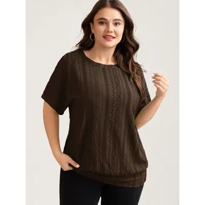 Bloomchic Eyelet Trim Stretchy Textured Plain Top In Brown